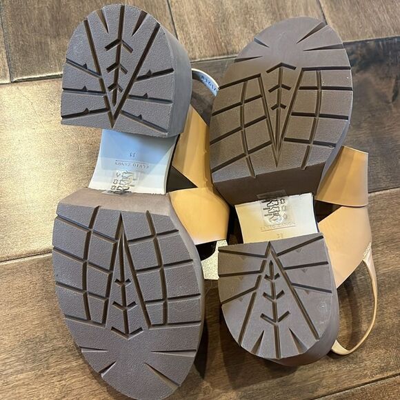 New Elvio Zanon Slingback Heels Chunky Heel Sandals Neutral Leather EU 38 US 8 - Picture 7 of 11